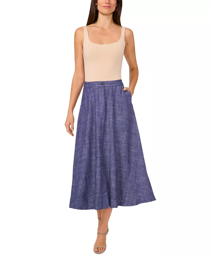 Alfani Vince Camuto Women's Linen-Blend Chambray Midi Skirt Women's Fashion Shoes & Accessories