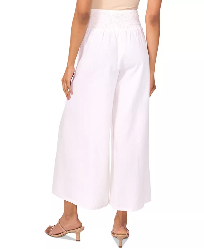 Alfani Vince Camuto Women's Linen Blend Smocked Waist Cropped Wide Leg Pants Women's Fashion Shoes & Accessories