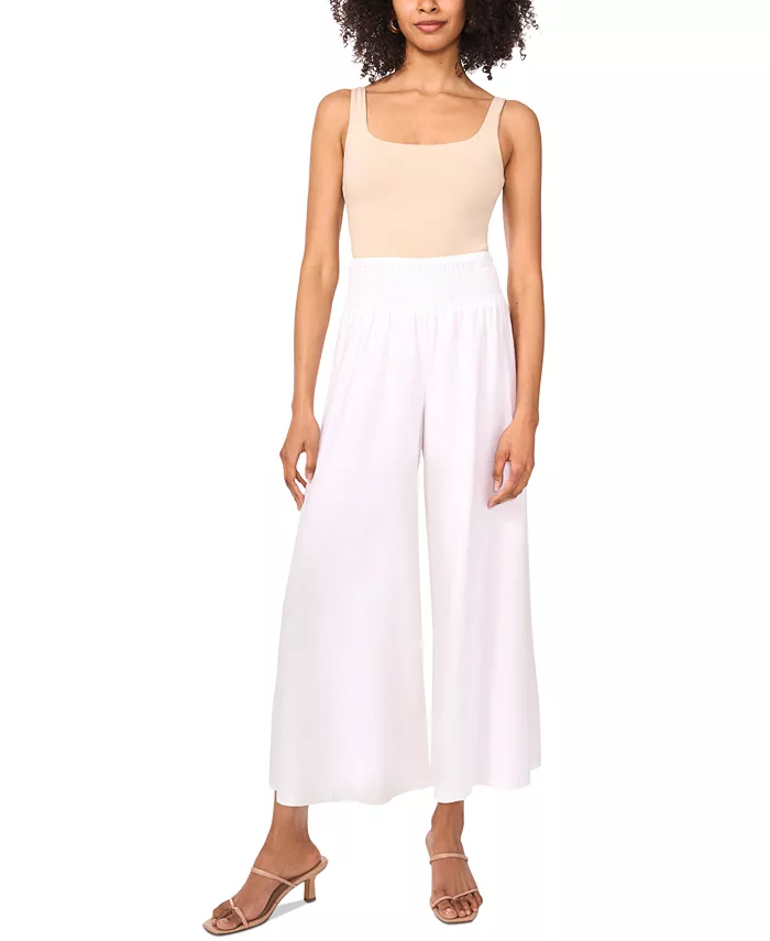 Alfani Vince Camuto Women's Linen Blend Smocked Waist Cropped Wide Leg Pants Women's Fashion Shoes & Accessories