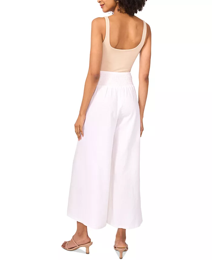 Alfani Vince Camuto Women's Linen Blend Smocked Waist Cropped Wide Leg Pants Women's Fashion Shoes & Accessories