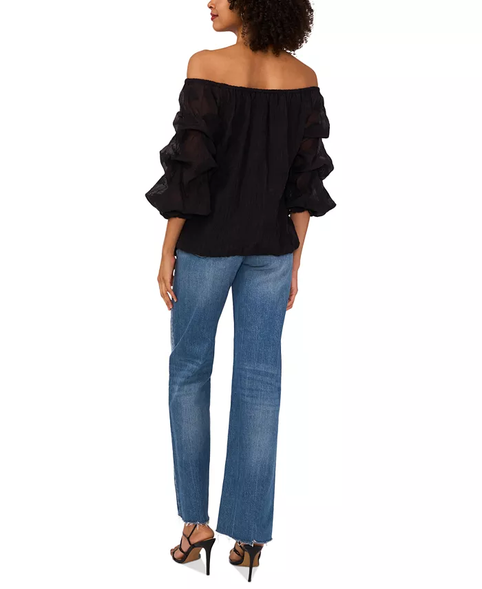 Alfani Vince Camuto Women's Paisley-Print Off-The-Shoulder Bubble 3/4-Sleeve Tie-Front Blouse Women's Fashion Shoes & Accessories