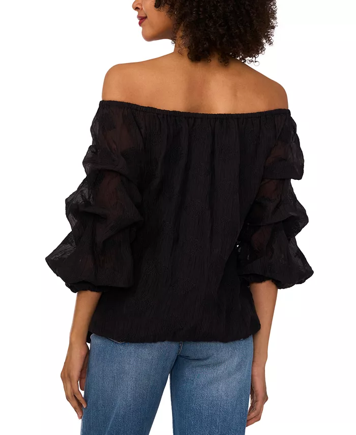 Alfani Vince Camuto Women's Paisley-Print Off-The-Shoulder Bubble 3/4-Sleeve Tie-Front Blouse Women's Fashion Shoes & Accessories
