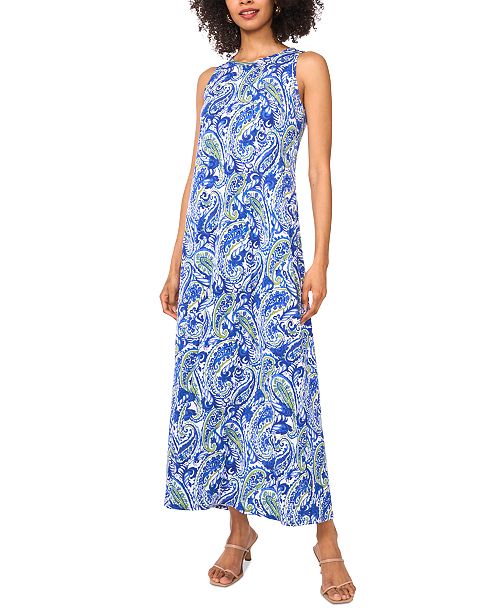 alfani Vince Camuto Women's Paisley-Print Sleeveless Keyhole-Back Crewneck Maxi Dress Women's Fashion Shoes & Accessories
