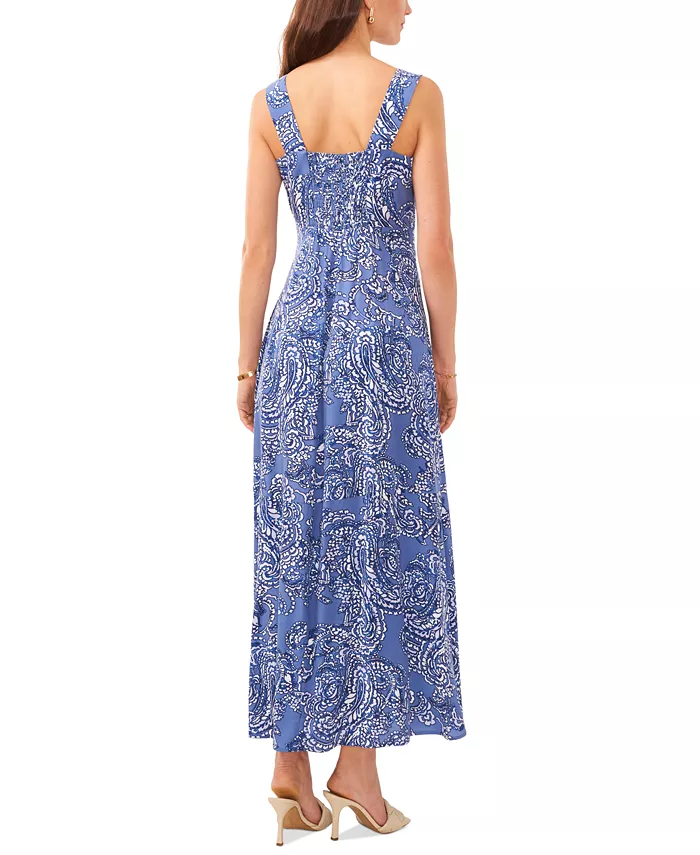 Alfani Vince Camuto Women's Paisley-Print Square-Neck Smocked-Back Sleeveless Maxi Dress Women's Fashion Shoes & Accessories