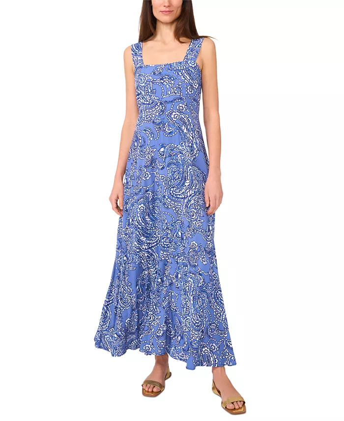 Alfani Vince Camuto Women's Paisley-Print Square-Neck Smocked-Back Sleeveless Maxi Dress Women's Fashion Shoes & Accessories