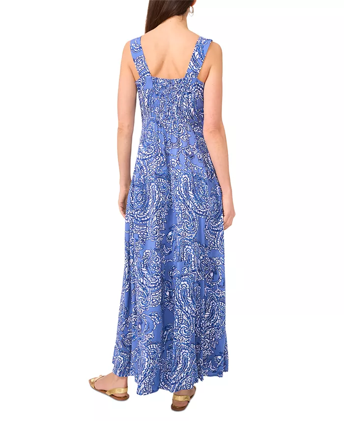 Alfani Vince Camuto Women's Paisley-Print Square-Neck Smocked-Back Sleeveless Maxi Dress Women's Fashion Shoes & Accessories