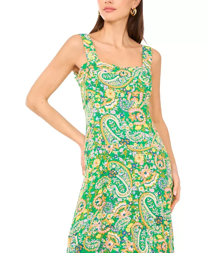 Alfani Vince Camuto Women's Paisley- Print Square-Neck Smocked-Back Sleeveless Maxi Dress Women's Fashion Shoes & Accessories