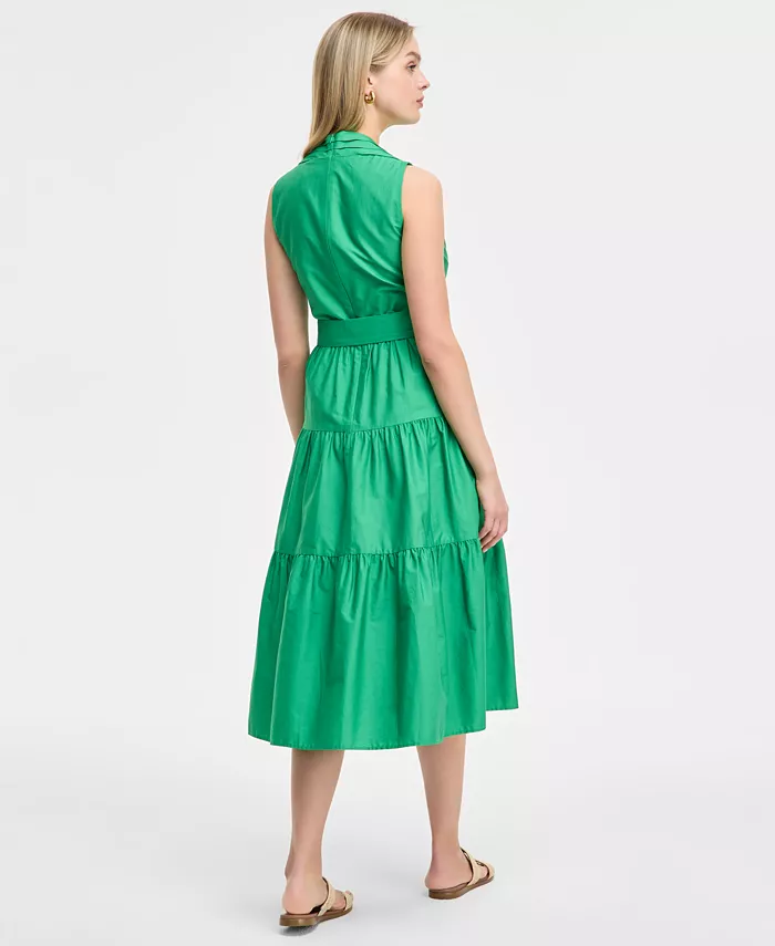 Alfani Vince Camuto Women's Pleat-Neck Cotton Sleeveless Dress Women's Fashion Shoes & Accessories