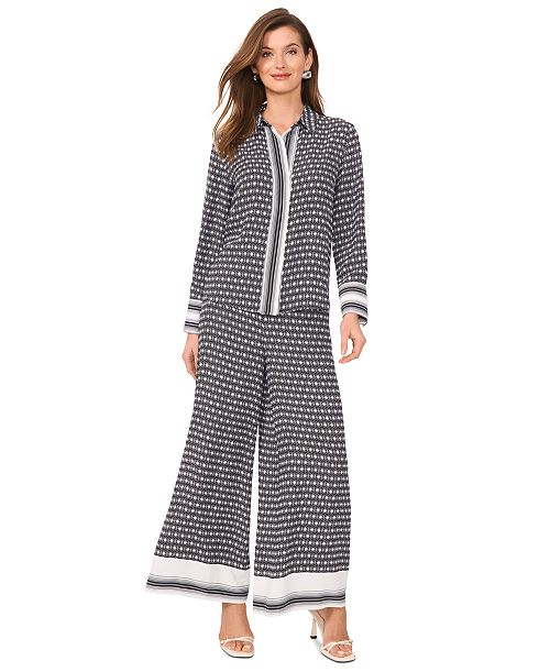 alfani Vince Camuto Women's Printed Button-Front Top & Wide-Leg Pants Women's Fashion Shoes & Accessories