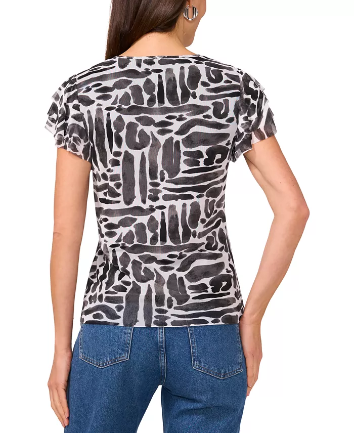Alfani Vince Camuto Women's Printed Flutter-Sleeve Top Women's Fashion Shoes & Accessories