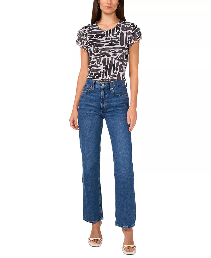 Alfani Vince Camuto Women's Printed Flutter-Sleeve Top Women's Fashion Shoes & Accessories