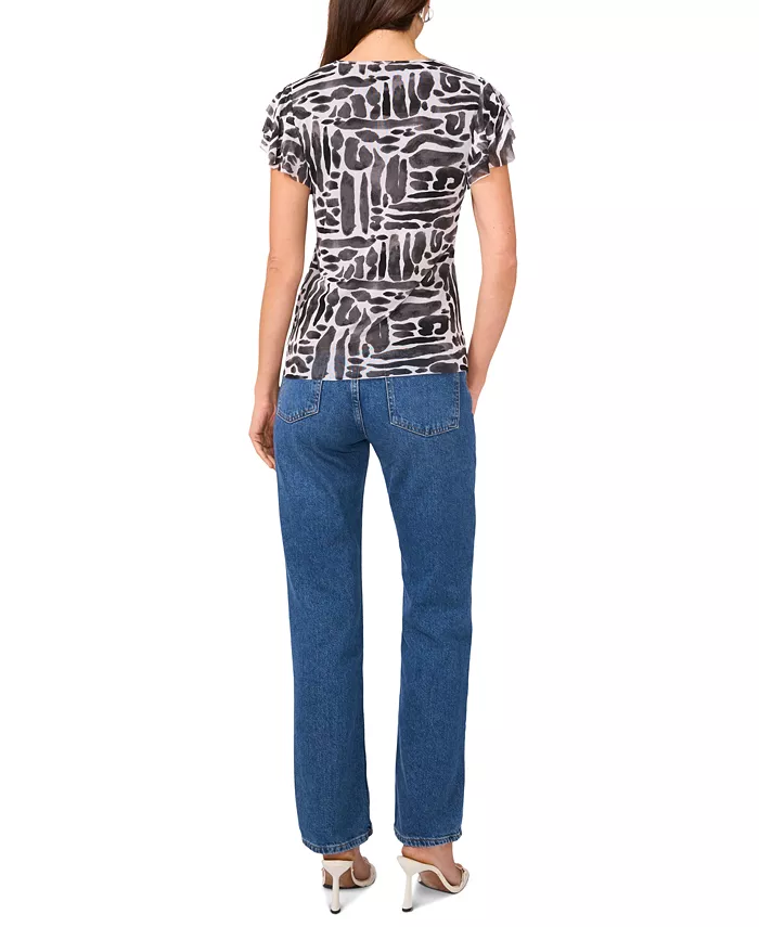 Alfani Vince Camuto Women's Printed Flutter-Sleeve Top Women's Fashion Shoes & Accessories