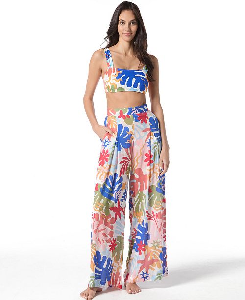 alfani Vince Camuto Women's Printed Square-Neck Bikini Top & Cover-Up Pants Women's Fashion Shoes & Accessories