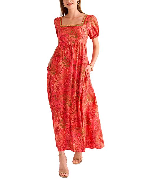 alfani Vince Camuto Women's Printed Square-Neck Maxi Dress Women's Fashion Shoes & Accessories