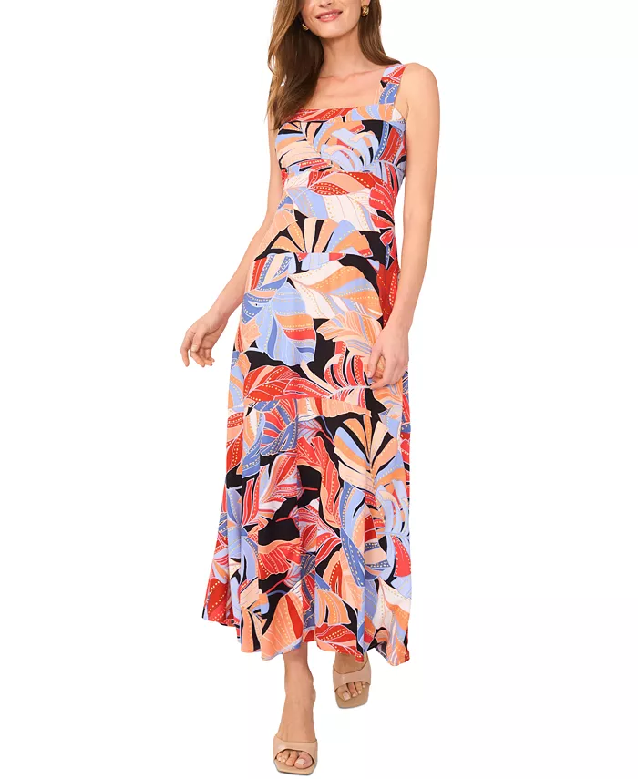 Alfani Vince Camuto Women's Printed Square-Neck Smocked-Back Sleeveless Maxi Dress Women's Fashion Shoes & Accessories