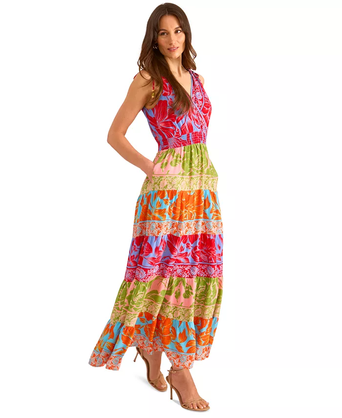 Alfani Vince Camuto Women's Printed Surplice-Neck Maxi Dress Women's Fashion Shoes & Accessories