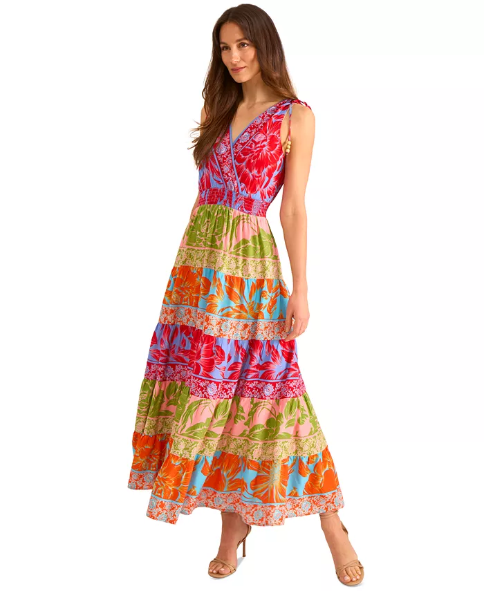 Alfani Vince Camuto Women's Printed Surplice-Neck Maxi Dress Women's Fashion Shoes & Accessories