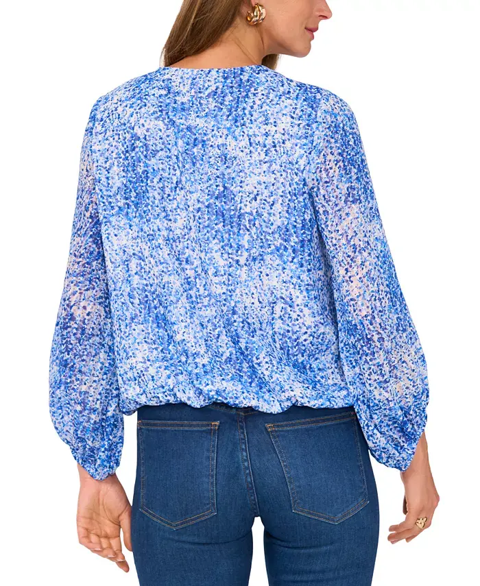 Alfani Vince Camuto Women's Printed V-Neck Balloon-Sleeve Faux-Wrap Top Women's Fashion Shoes & Accessories