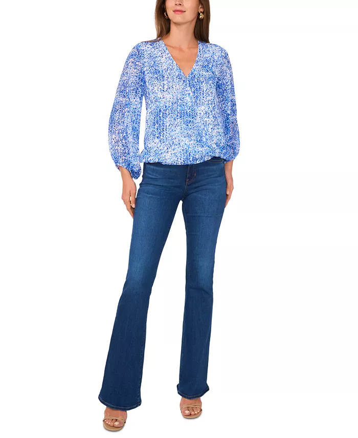 Alfani Vince Camuto Women's Printed V-Neck Balloon-Sleeve Faux-Wrap Top Women's Fashion Shoes & Accessories