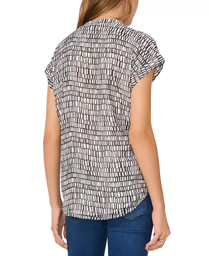 Alfani Vince Camuto Women's Printed V-Neck Cap-Sleeve Top Women's Fashion Shoes & Accessories