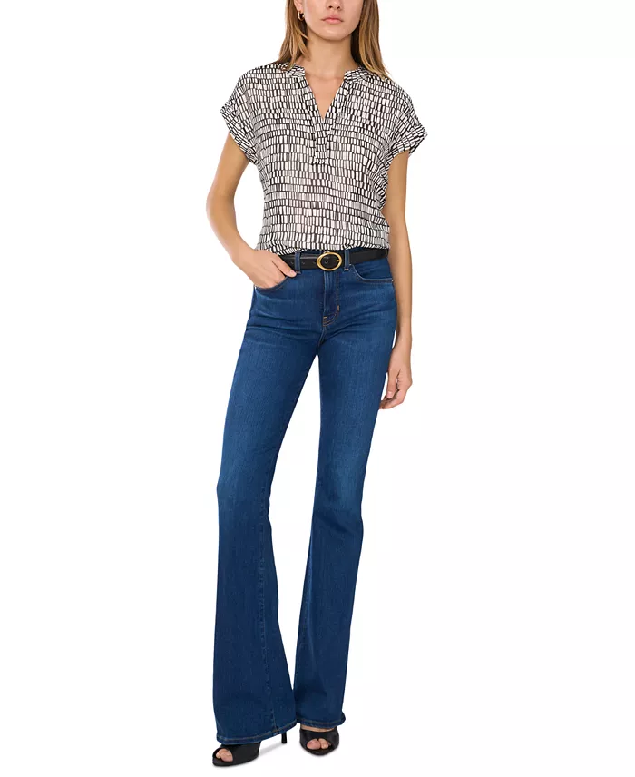 Alfani Vince Camuto Women's Printed V-Neck Cap-Sleeve Top Women's Fashion Shoes & Accessories