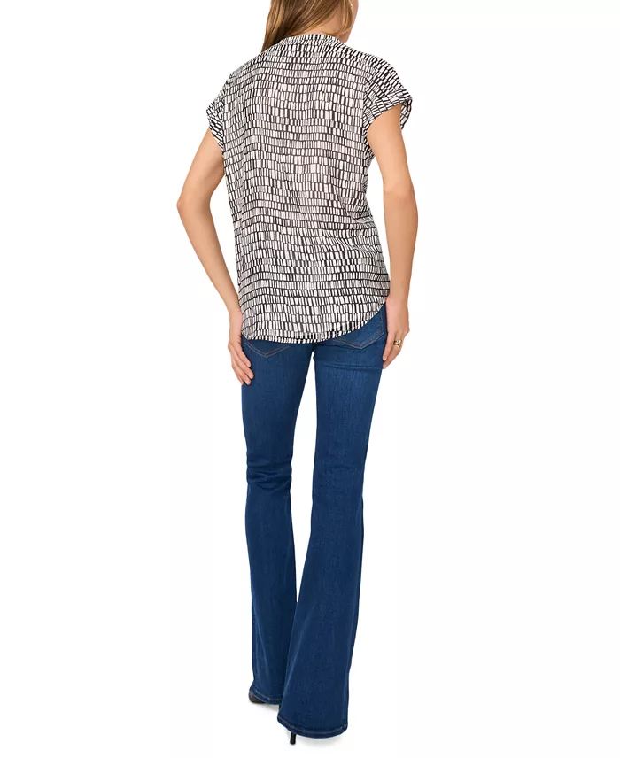 Alfani Vince Camuto Women's Printed V-Neck Cap-Sleeve Top Women's Fashion Shoes & Accessories