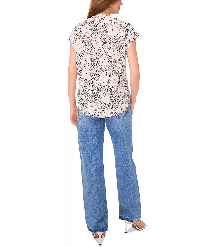 Alfani Vince Camuto Women's Printed V-Neck Placket Blouse Women's Fashion Shoes & Accessories