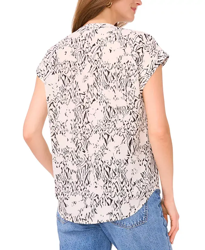 Alfani Vince Camuto Women's Printed V-Neck Placket Blouse Women's Fashion Shoes & Accessories