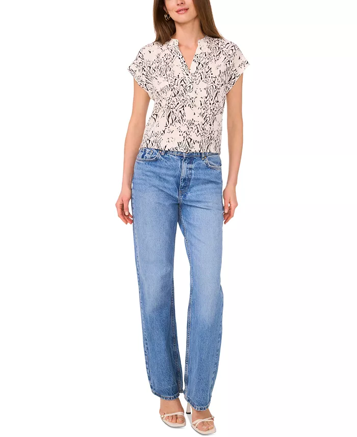 Alfani Vince Camuto Women's Printed V-Neck Placket Blouse Women's Fashion Shoes & Accessories