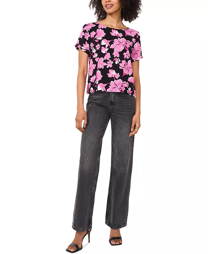 Alfani Vince Camuto Women's Rolled-Cuff Printed Blouse Women's Fashion Shoes & Accessories