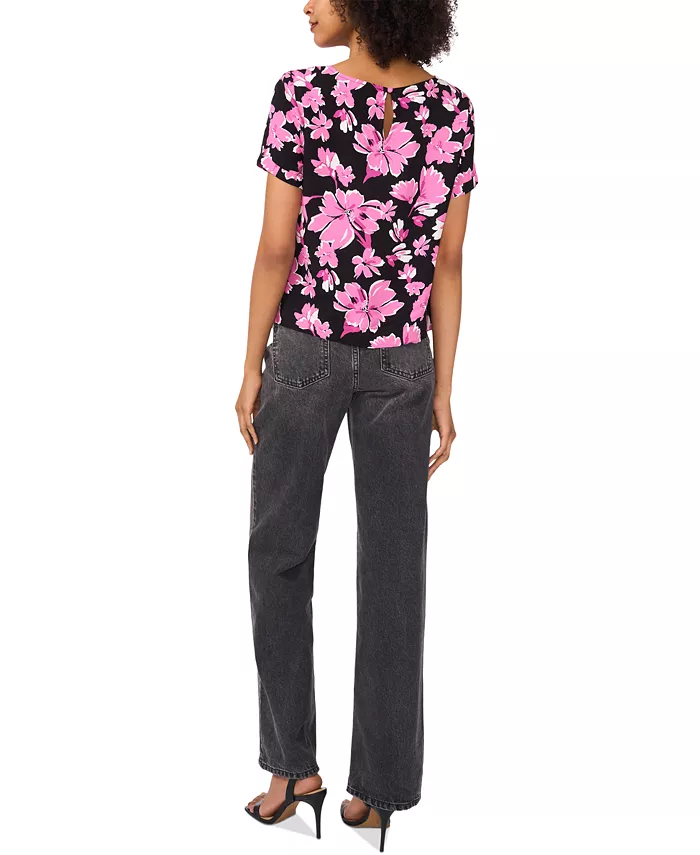 Alfani Vince Camuto Women's Rolled-Cuff Printed Blouse Women's Fashion Shoes & Accessories