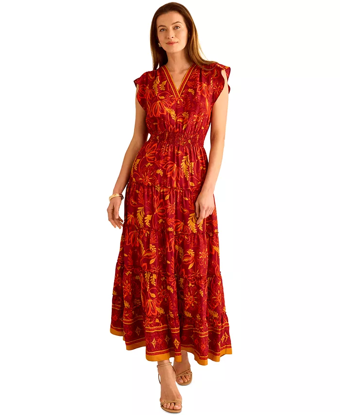 Alfani Vince Camuto Women's Ruffle-Sleeve Tiered Maxi Dress Women's Fashion Shoes & Accessories