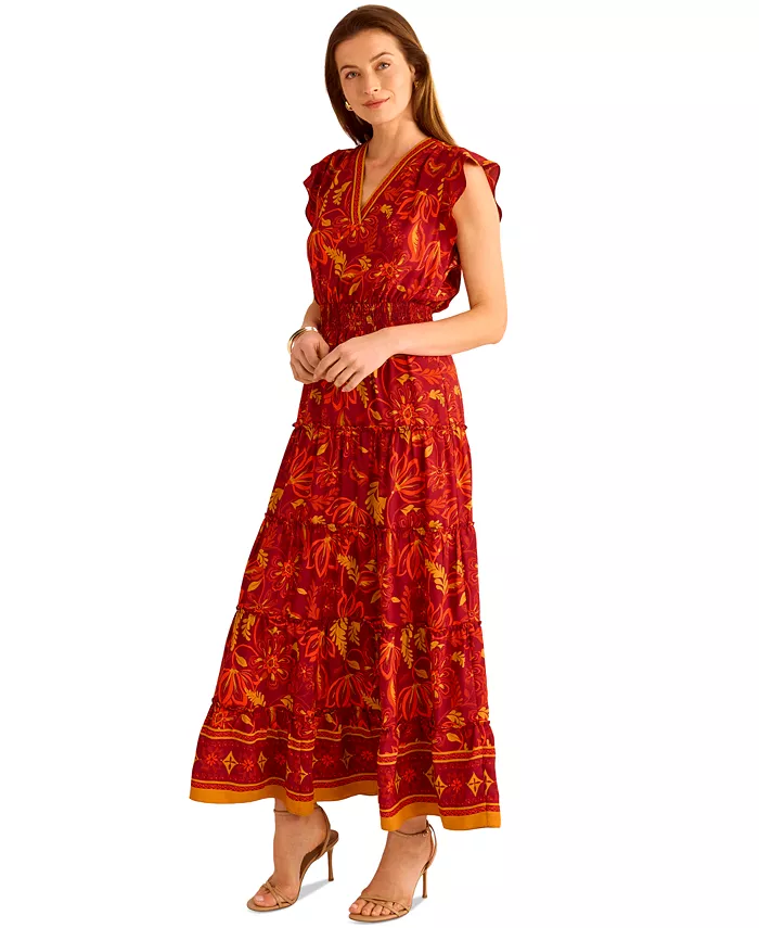 Alfani Vince Camuto Women's Ruffle-Sleeve Tiered Maxi Dress Women's Fashion Shoes & Accessories