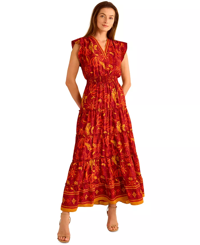 Alfani Vince Camuto Women's Ruffle-Sleeve Tiered Maxi Dress Women's Fashion Shoes & Accessories