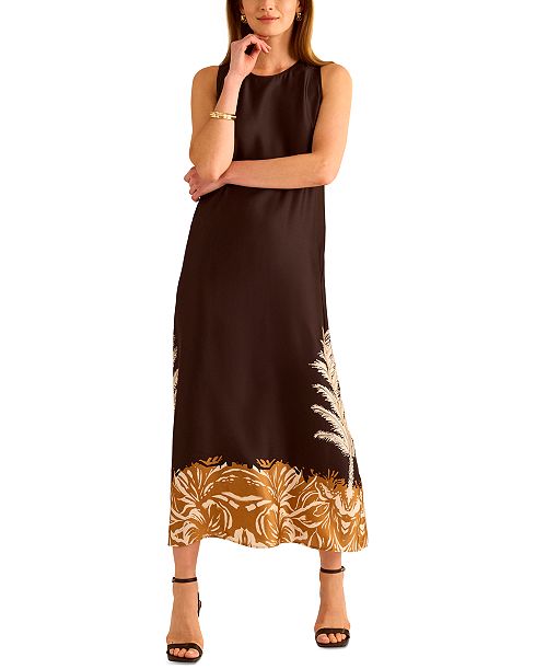 alfani Vince Camuto Women's Sleeveless Back-Slit A-Line Dress Women's Fashion Shoes & Accessories