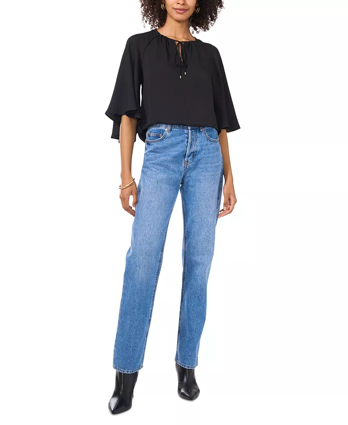 Alfani Vince Camuto Women's Split-Neck 3/4-Angel-Sleeve Blouse Women's Fashion Shoes & Accessories