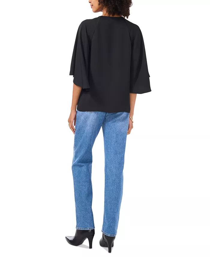 Alfani Vince Camuto Women's Split-Neck 3/4-Angel-Sleeve Blouse Women's Fashion Shoes & Accessories