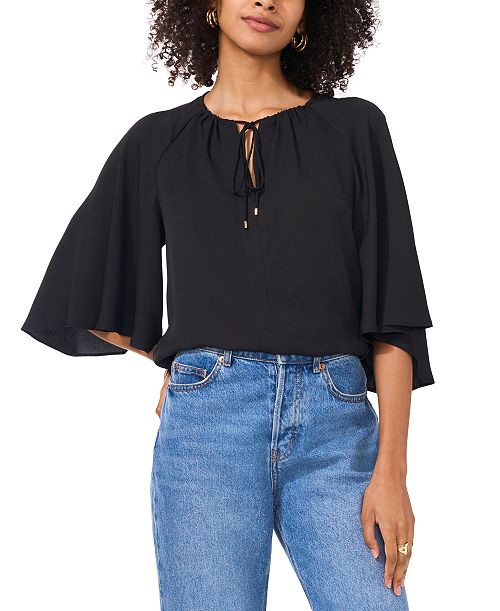 alfani Vince Camuto Women's Split-Neck 3/4-Angel-Sleeve Blouse Women's Fashion Shoes & Accessories