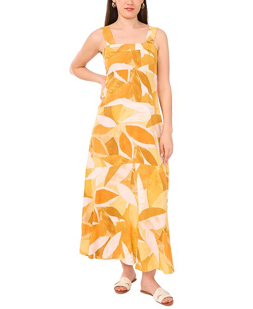 alfani Vince Camuto Women's Square-Neck Smocked-Back Sleeveless Maxi Dress Women's Fashion Shoes & Accessories