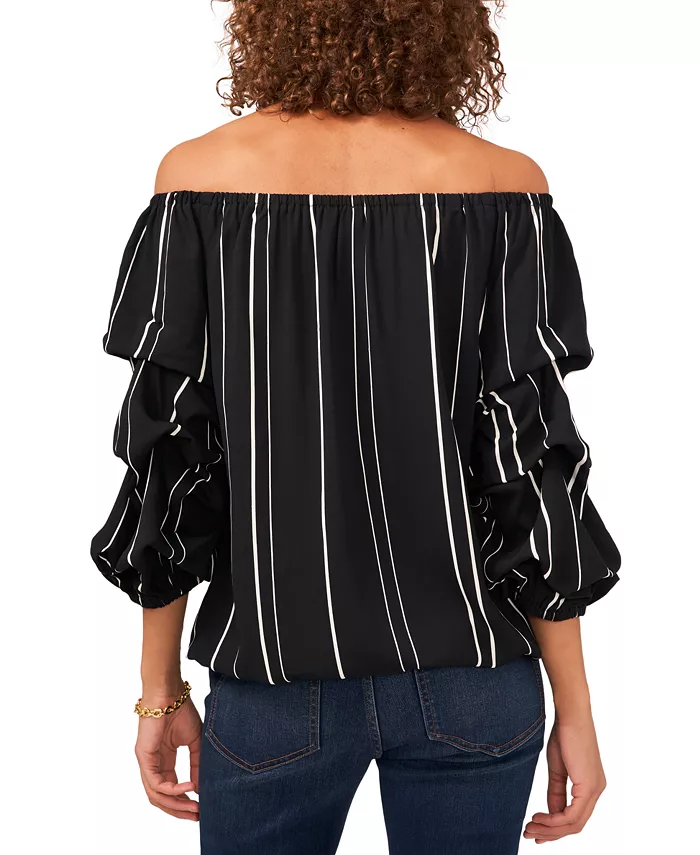 Alfani Vince Camuto Women's Striped Off-The-Shoulder Bubble 3/4-Sleeve Tie-Front Blouse Women's Fashion Shoes & Accessories