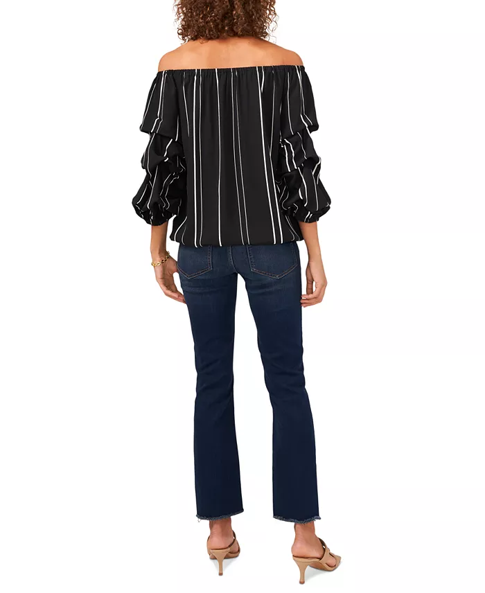 Alfani Vince Camuto Women's Striped Off-The-Shoulder Bubble 3/4-Sleeve Tie-Front Blouse Women's Fashion Shoes & Accessories