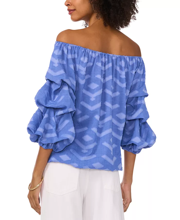 Alfani Vince Camuto Women's Textured Off-The-Shoulder Bubble 3/4-Sleeve Tie-Front Blouse Women's Fashion Shoes & Accessories