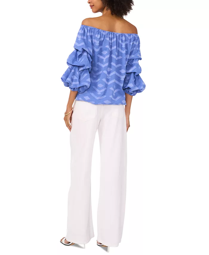 Alfani Vince Camuto Women's Textured Off-The-Shoulder Bubble 3/4-Sleeve Tie-Front Blouse Women's Fashion Shoes & Accessories