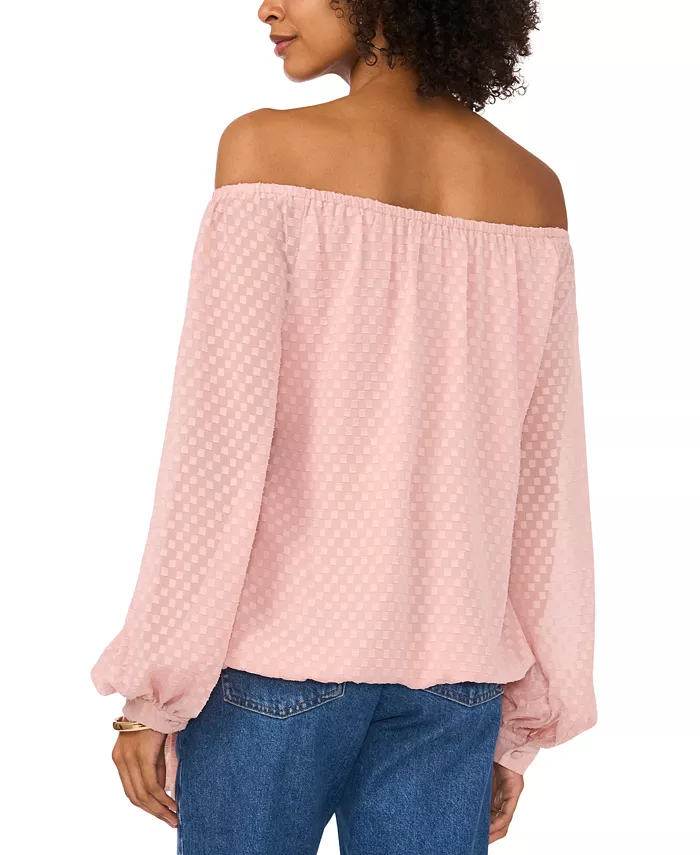 Alfani Vince Camuto Women's Textured Off-The-Shoulder Long-Sleeve Tie-Front Blouse Women's Fashion Shoes & Accessories