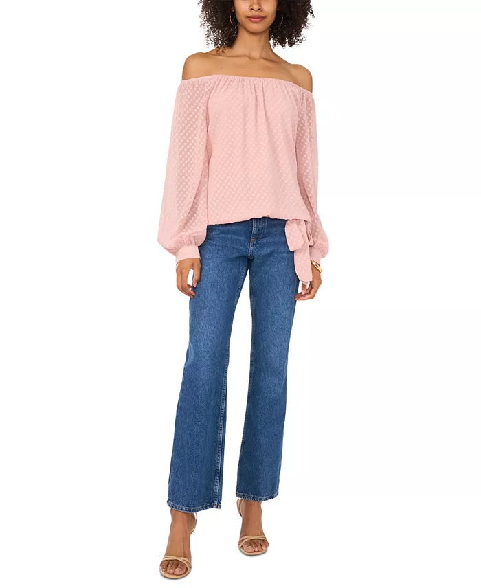 Alfani Vince Camuto Women's Textured Off-The-Shoulder Long-Sleeve Tie-Front Blouse Women's Fashion Shoes & Accessories
