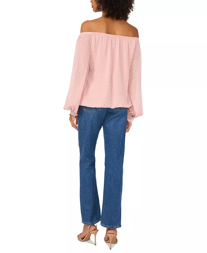 Alfani Vince Camuto Women's Textured Off-The-Shoulder Long-Sleeve Tie-Front Blouse Women's Fashion Shoes & Accessories