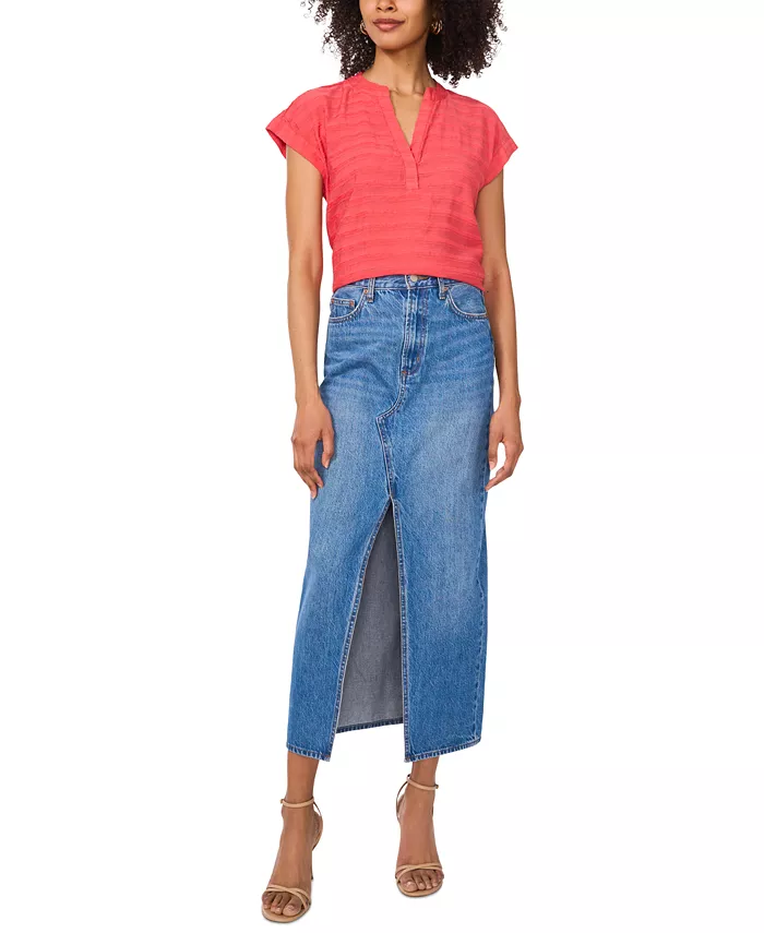 Alfani Vince Camuto Women's Textured Split-Neck Cap Sleeve Top Women's Fashion Shoes & Accessories