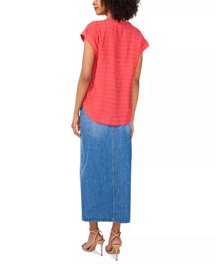 Alfani Vince Camuto Women's Textured Split-Neck Cap Sleeve Top Women's Fashion Shoes & Accessories