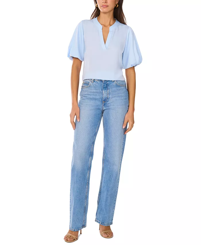 Alfani Vince Camuto Women's V-Neck Short Puff Sleeve Blouse Women's Fashion Shoes & Accessories