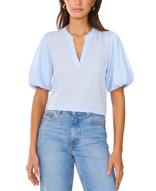 alfani Vince Camuto Women's V-Neck Short Puff Sleeve Blouse Women's Fashion Shoes & Accessories